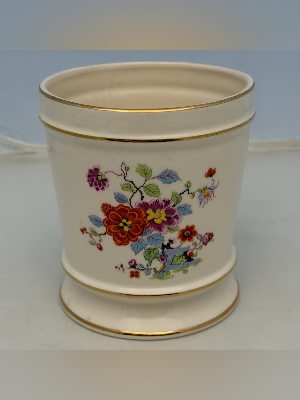 Vintage Prinknash Pottery Ceramic  Floral Bowl Cachepot England Gold Trim